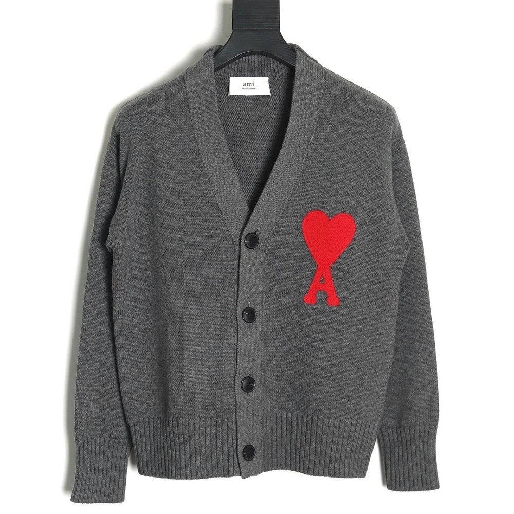 Ami Paris Heart Embroidered Cardigan TSK1,Ami