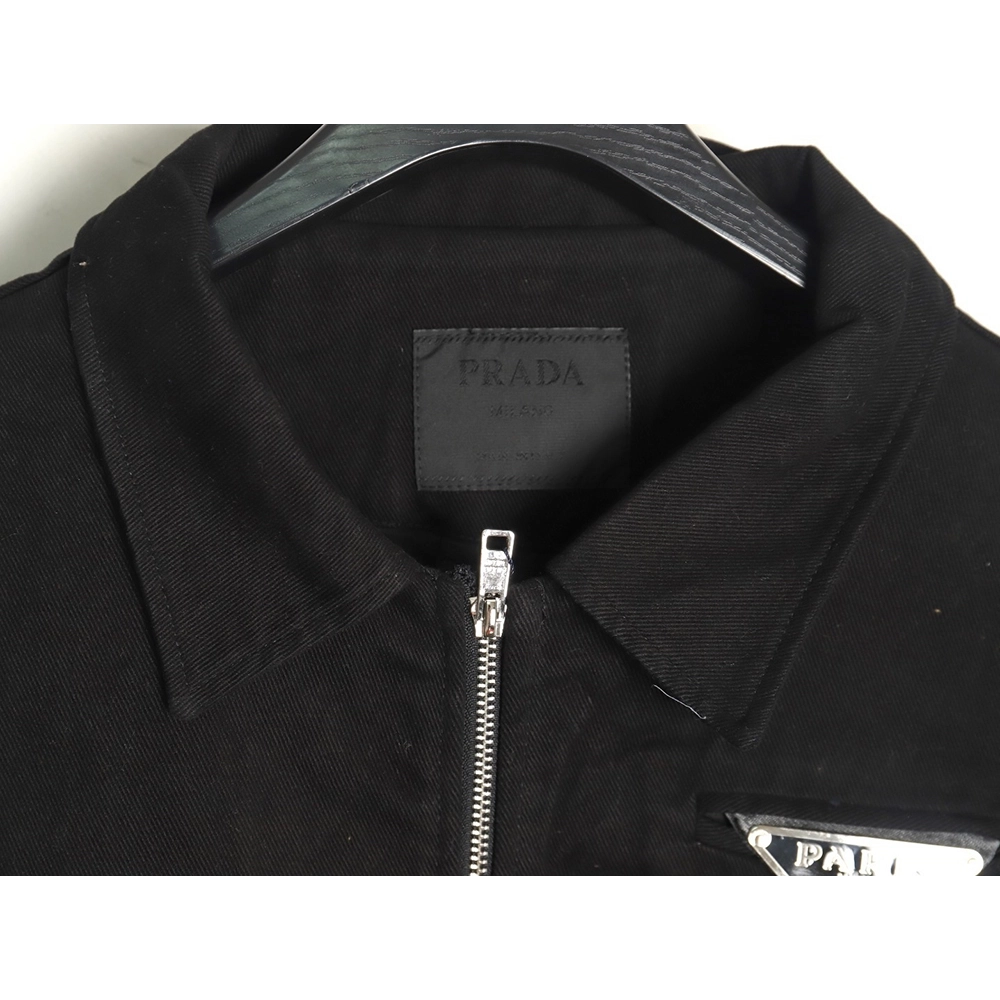 Prada Washed Denim Jacket with Triangle Logo,Prada