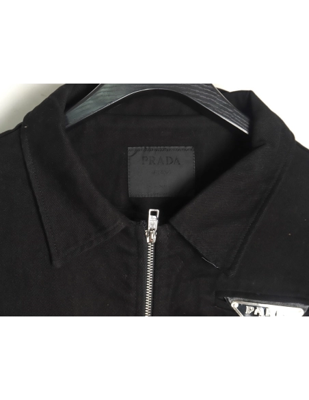 Prada Washed Denim Jacket with Triangle Logo,Prada