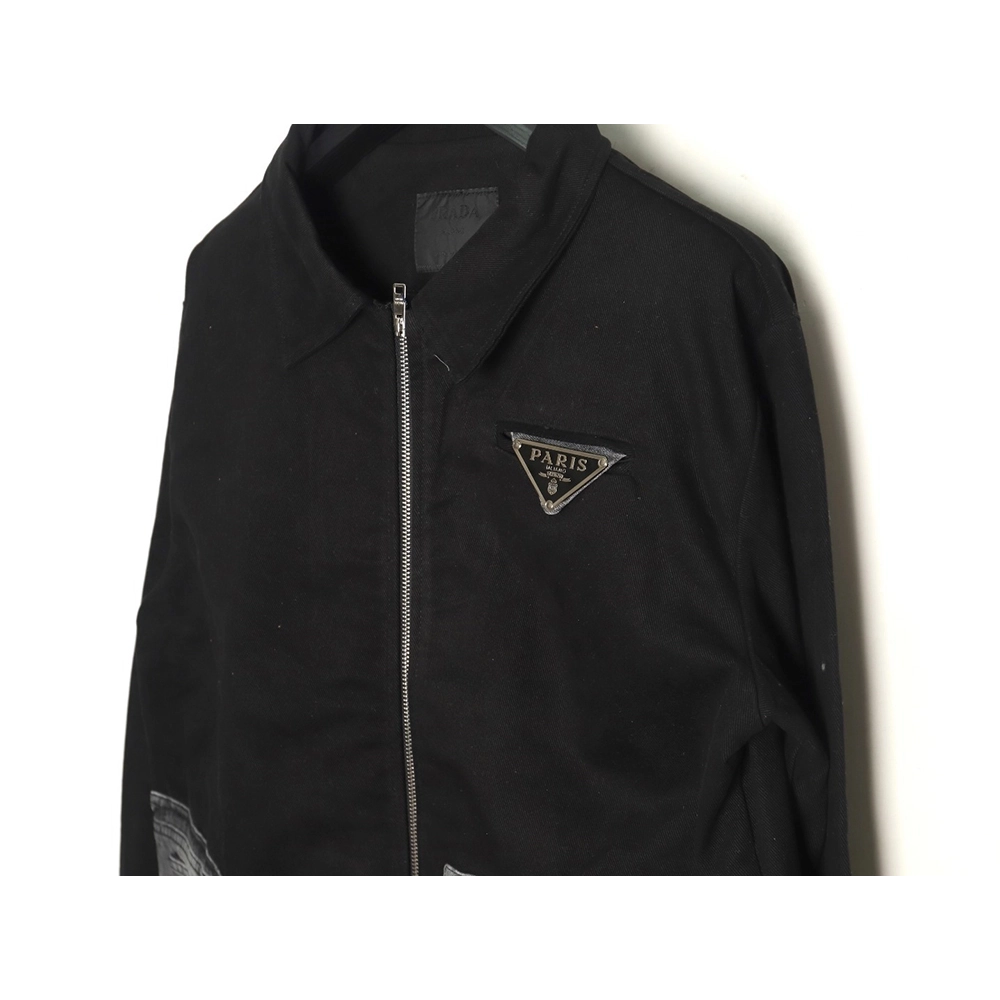 Prada Washed Denim Jacket with Triangle Logo,Prada