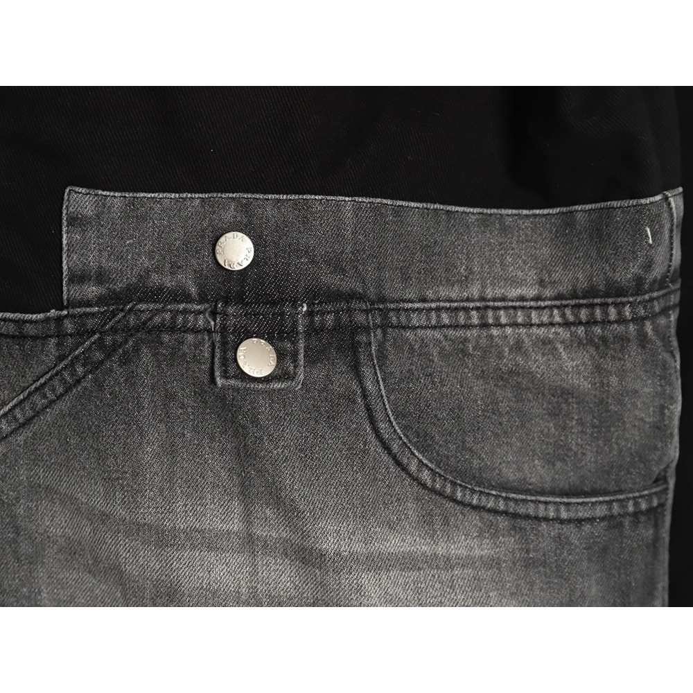 Prada Washed Denim Jacket with Triangle Logo,Prada