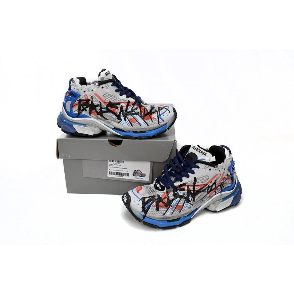 Balenciaga Runner White And Blue Printing 677402W3RB61264