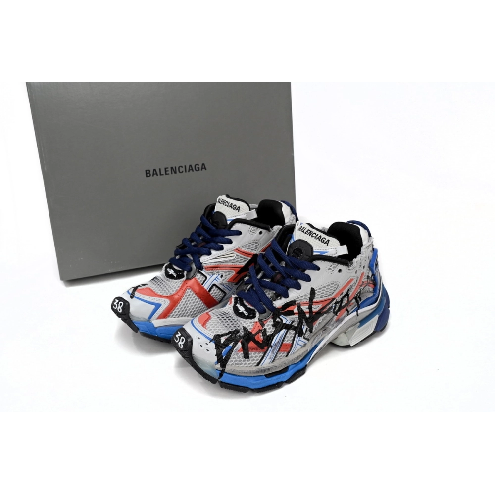 Balenciaga Runner White And Blue Printing 677402W3RB61264