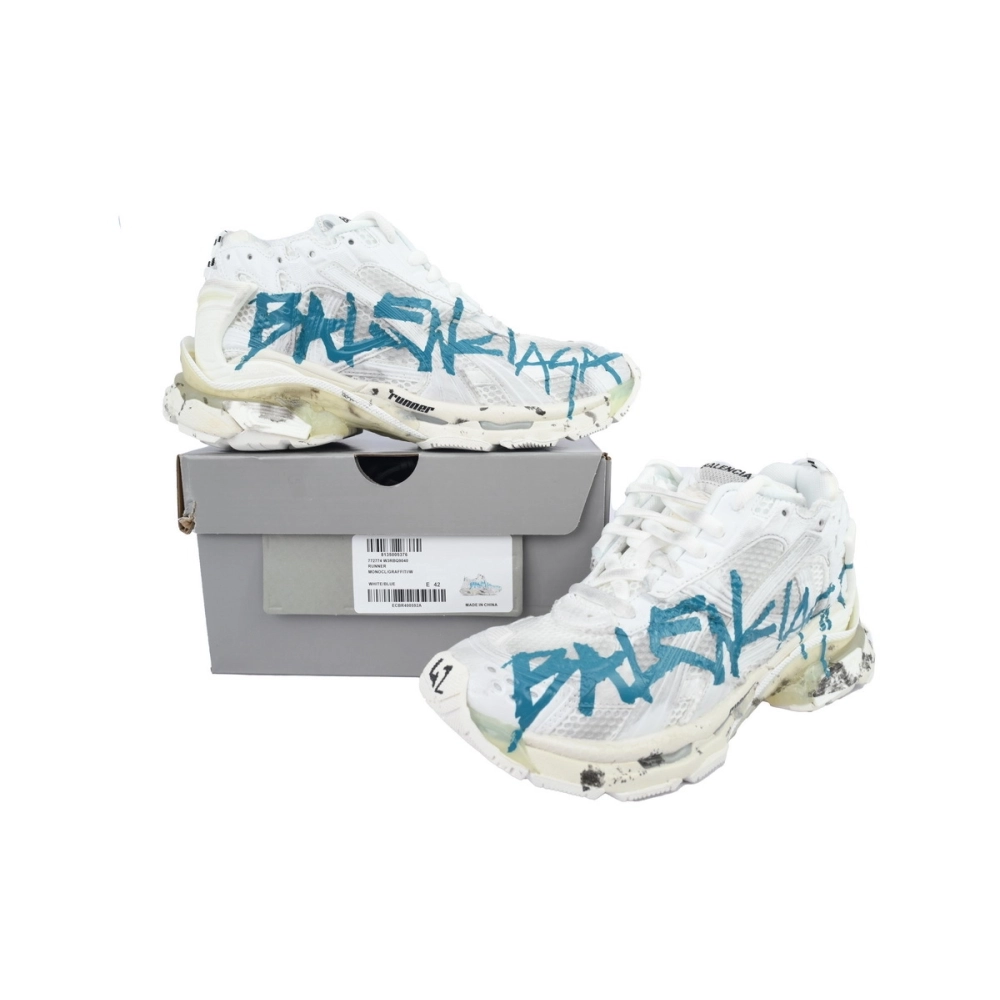 Balenciaga Runner Sneaker Graffiti White Blue 772774 W3RBQ 9040