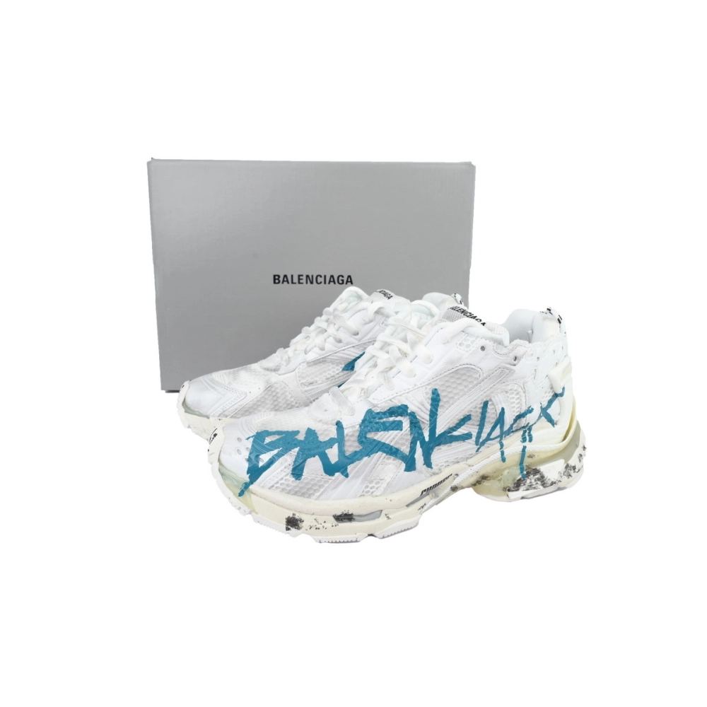 Balenciaga Runner Sneaker Graffiti White Blue 772774 W3RBQ 9040