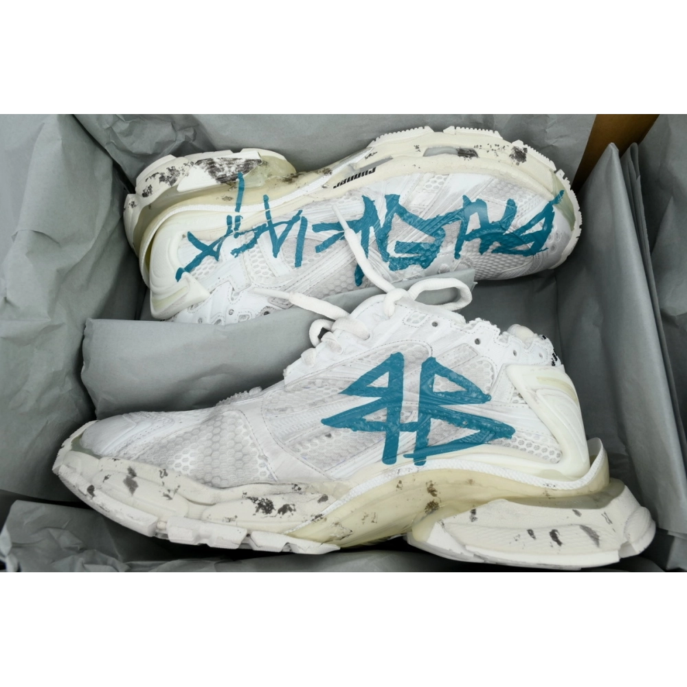Balenciaga Runner Sneaker Graffiti White Blue 772774 W3RBQ 9040