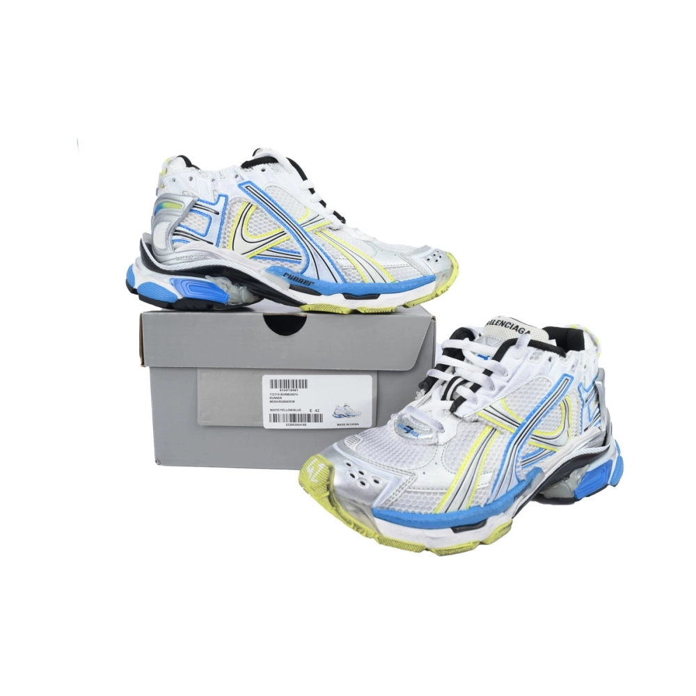 Balenciaga Runner Sneaker White Yellow Blue 772774 W3RMU 9074