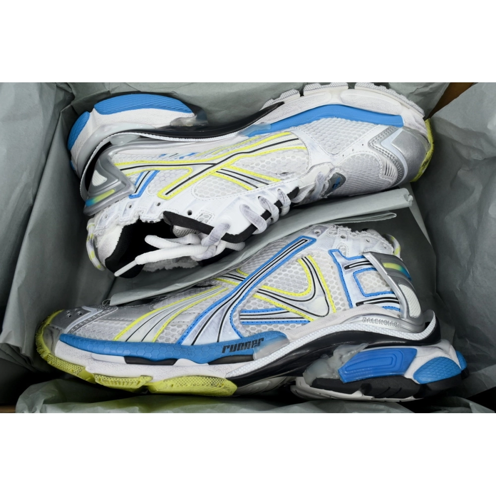 Balenciaga Runner Sneaker White Yellow Blue 772774 W3RMU 9074