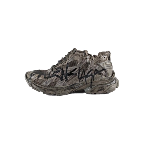 Balenciaga Runner Monocolor Graffiti Mesh Runner in Dark Taupe/Black