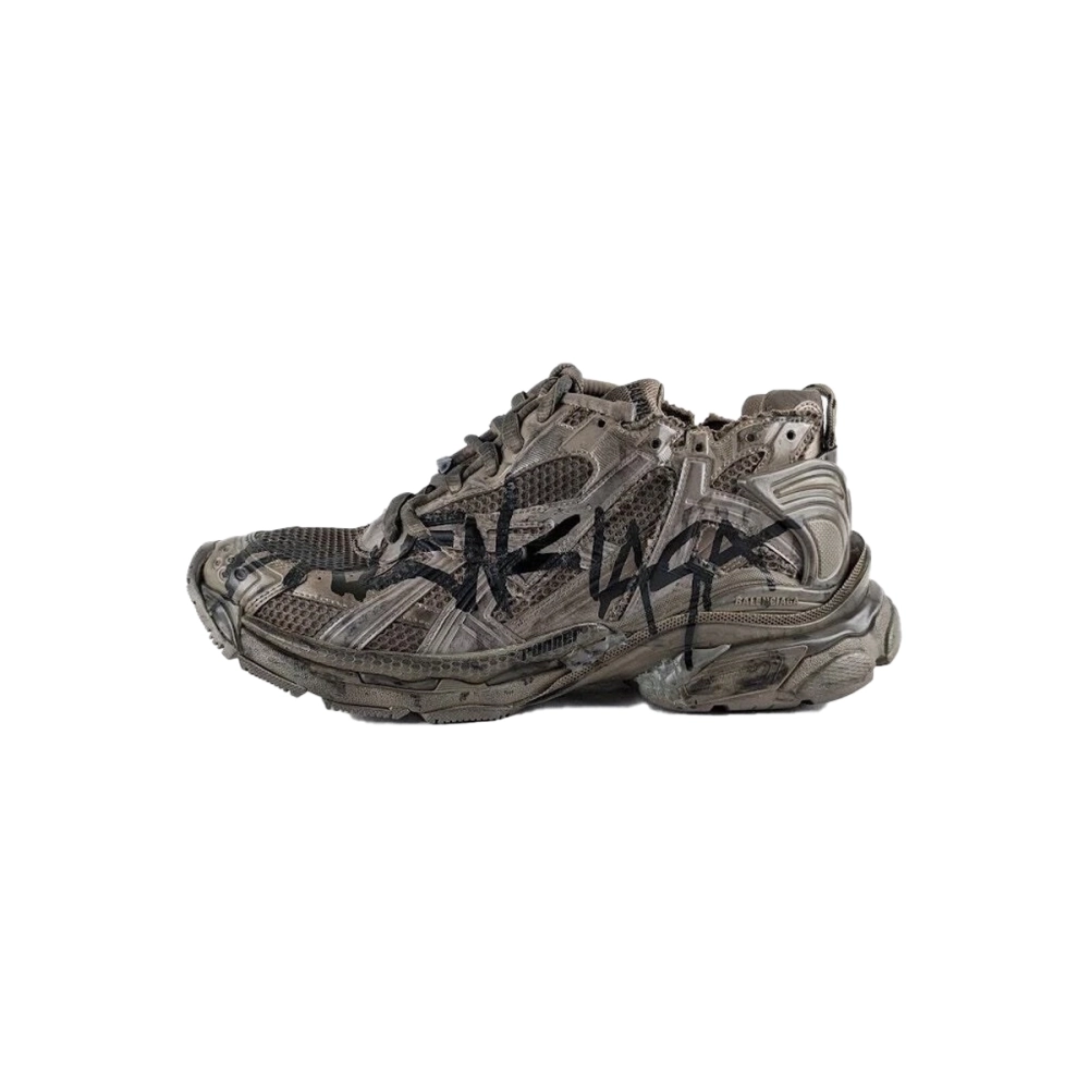 Balenciaga Runner Monocolor Graffiti Mesh Runner in Dark Taupe/Black