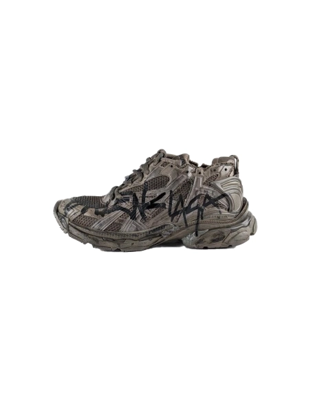 Balenciaga Runner Monocolor Graffiti Mesh Runner in Dark Taupe/Black