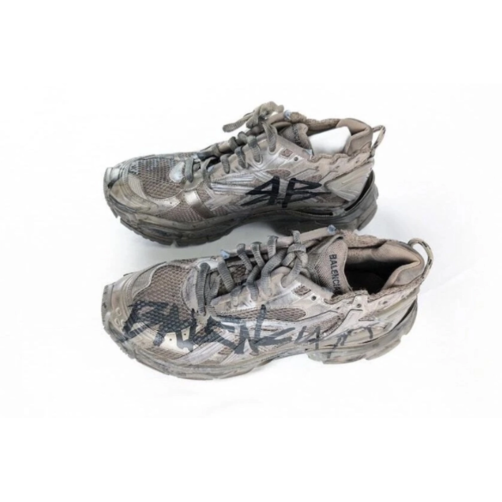Balenciaga Runner Monocolor Graffiti Mesh Runner in Dark Taupe/Black