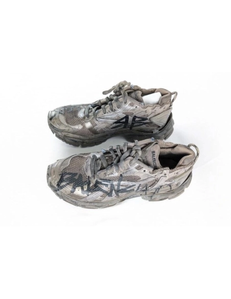 Balenciaga Runner Monocolor Graffiti Mesh Runner in Dark Taupe/Black