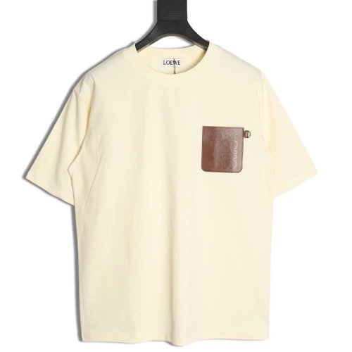 Loewe Embossed Logo Leather Pocket Short-Sleeve T-Shirt,Loewe