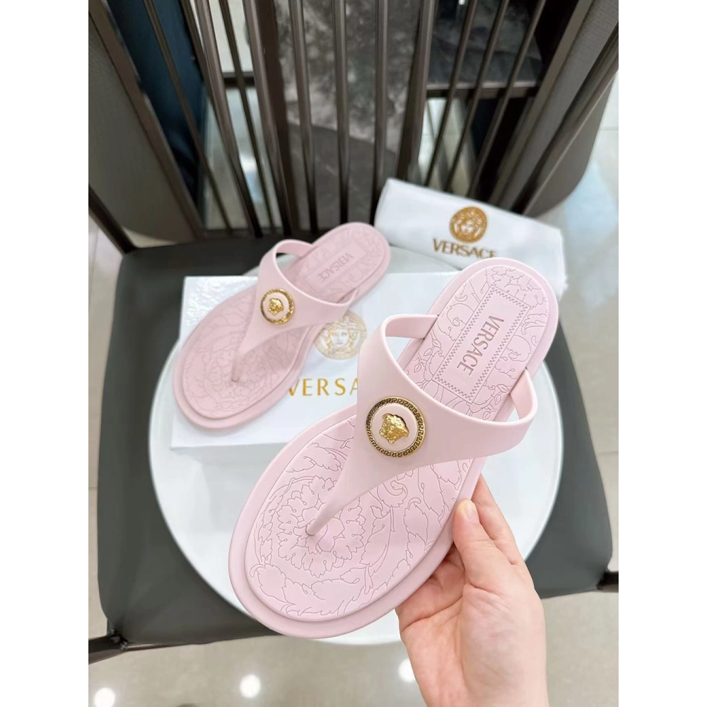Versace Alia Medusa Rubber Thong Sandals,Versace Slides