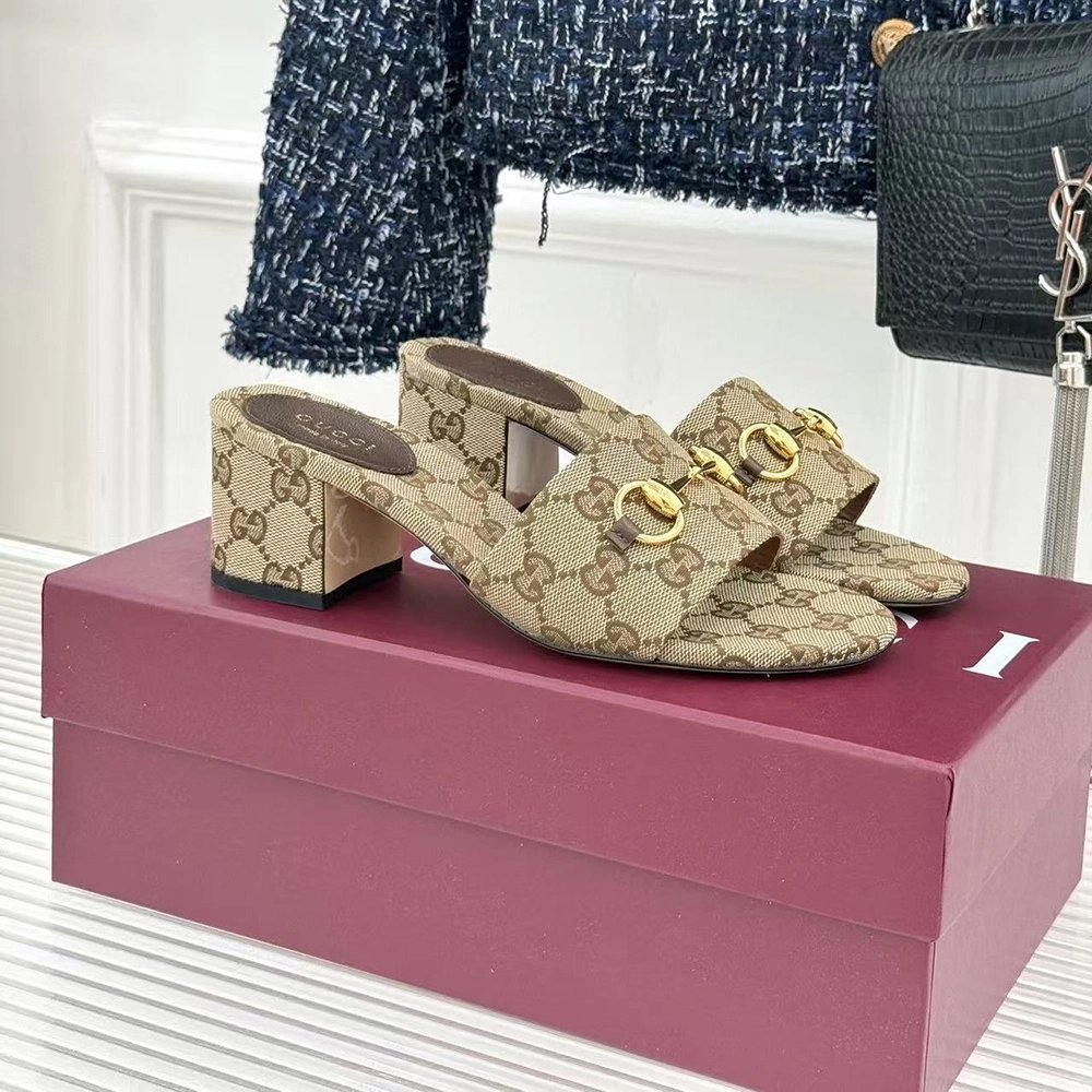 Gucci Siaga GG Monogram Canvas Block-Heel Sandals Heel:5.5cm,Gucci Slides