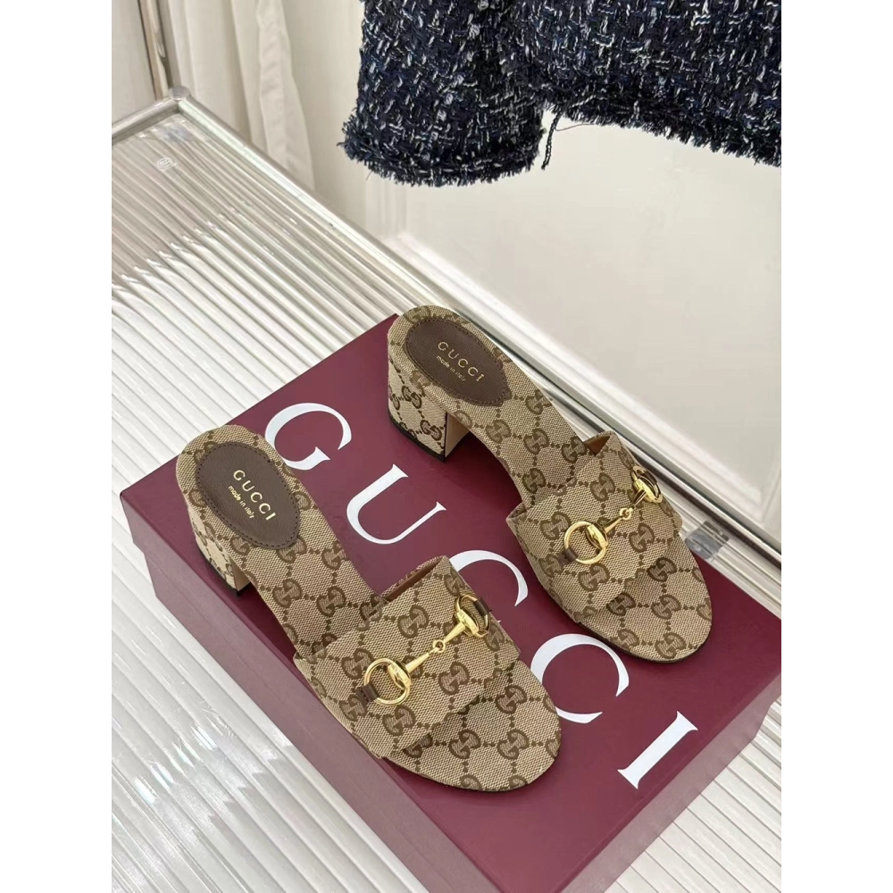 Gucci Siaga GG Monogram Canvas Block-Heel Sandals Heel:5.5cm,Gucci Slides