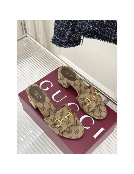 Gucci Siaga GG Monogram Canvas Block-Heel Sandals Heel:5.5cm,Gucci Slides