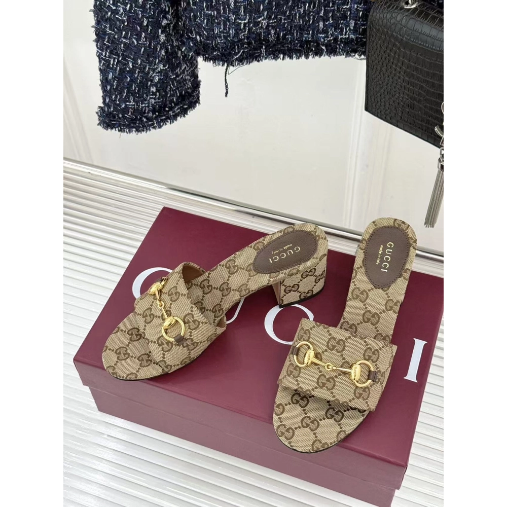 Gucci Siaga GG Monogram Canvas Block-Heel Sandals Heel:5.5cm,Gucci Slides