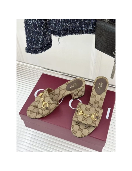 Gucci Siaga GG Monogram Canvas Block-Heel Sandals Heel:5.5cm,Gucci Slides