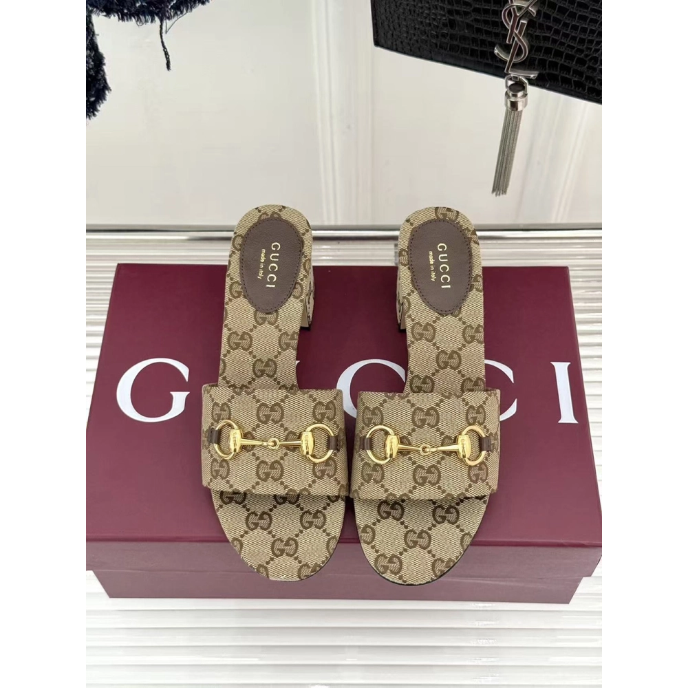 Gucci Siaga GG Monogram Canvas Block-Heel Sandals Heel:5.5cm,Gucci Slides