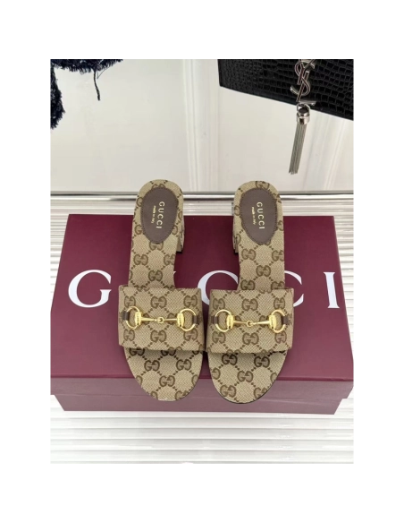 Gucci Siaga GG Monogram Canvas Block-Heel Sandals Heel:5.5cm,Gucci Slides