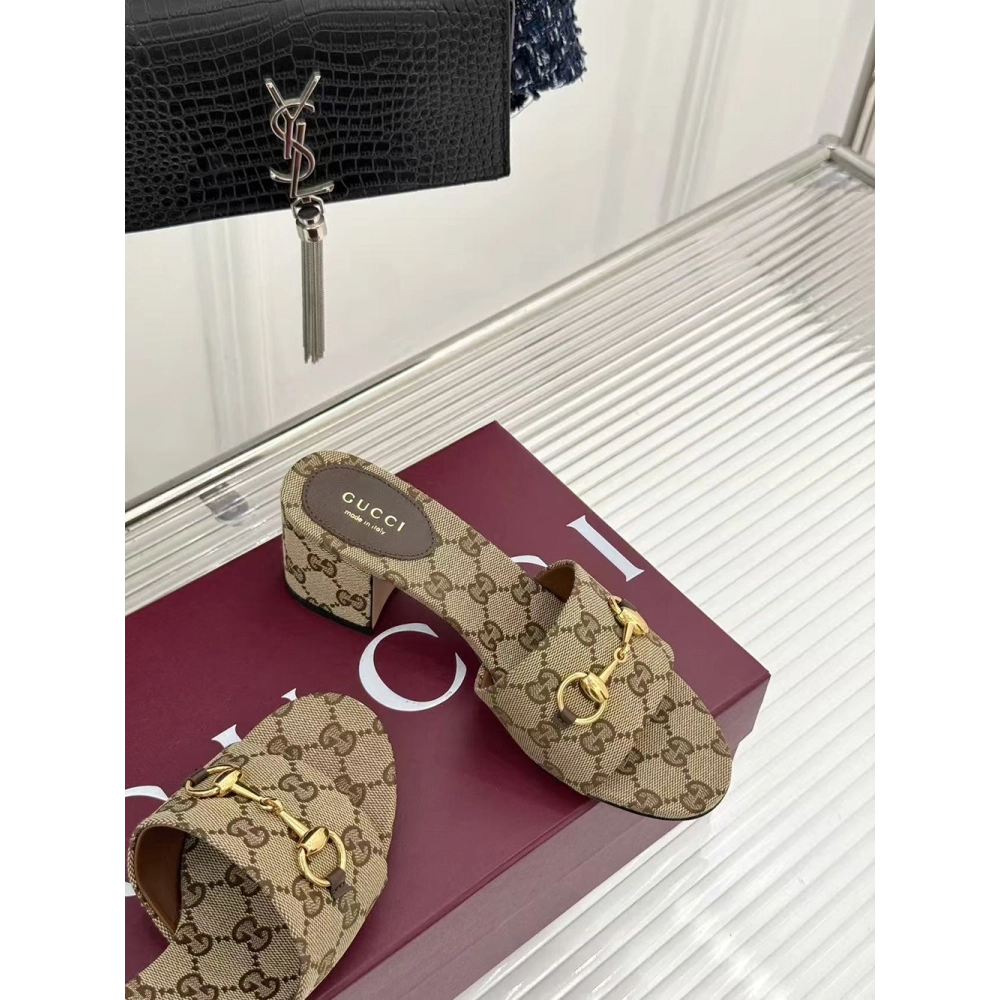 Gucci Siaga GG Monogram Canvas Block-Heel Sandals Heel:5.5cm,Gucci Slides