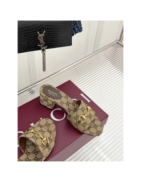 Gucci Siaga GG Monogram Canvas Block-Heel Sandals Heel:5.5cm,Gucci Slides