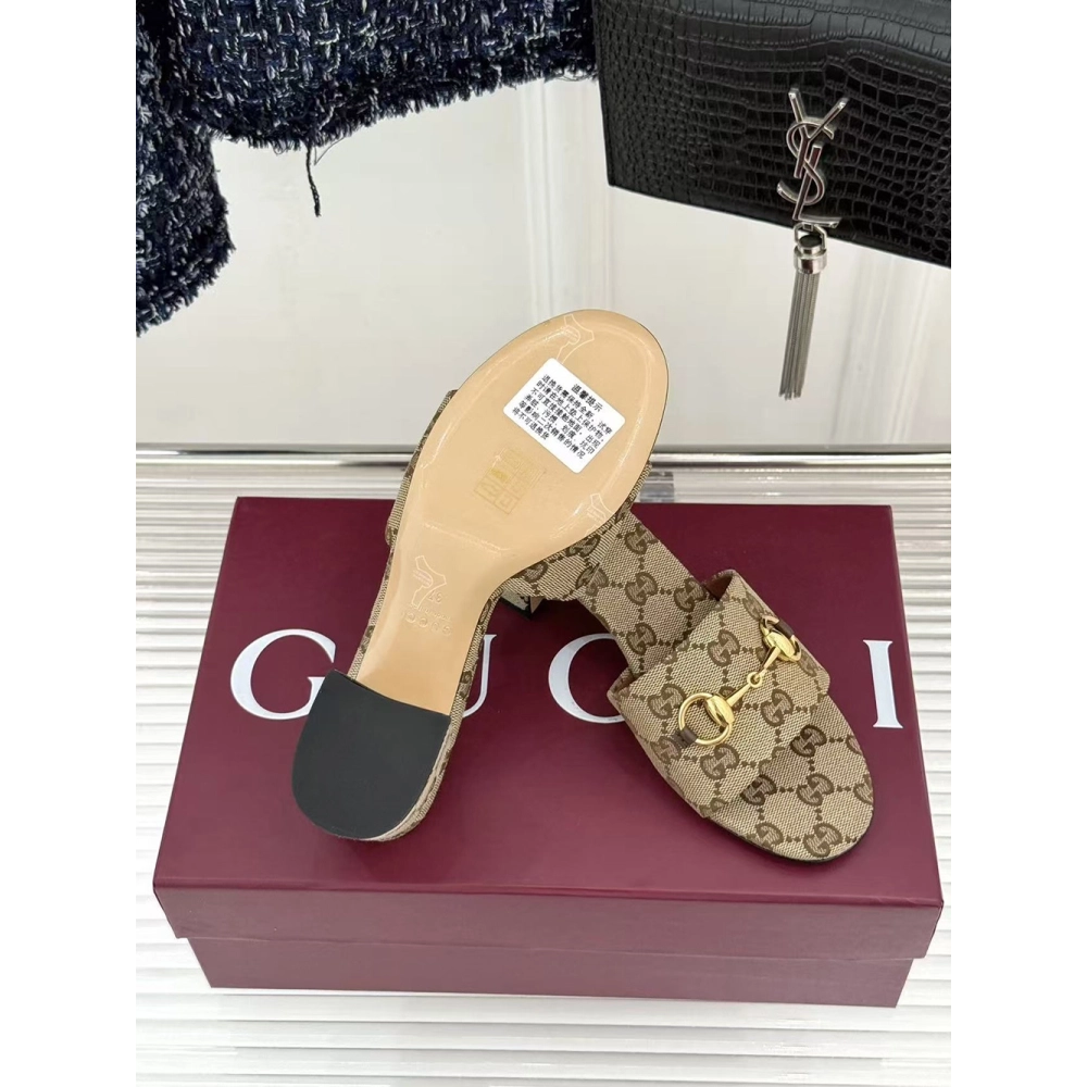 Gucci Siaga GG Monogram Canvas Block-Heel Sandals Heel:5.5cm,Gucci Slides
