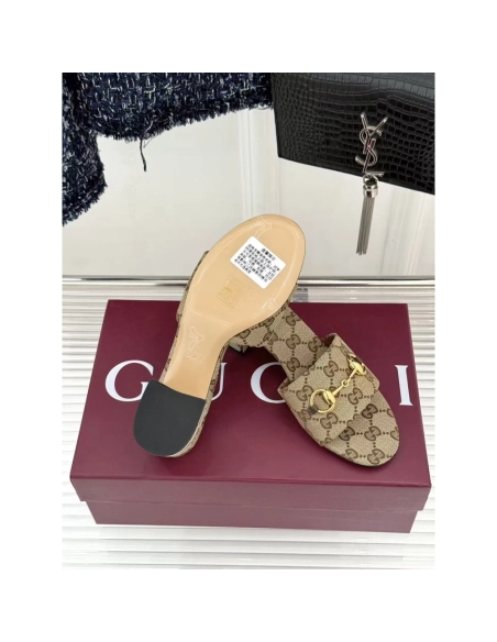 Gucci Siaga GG Monogram Canvas Block-Heel Sandals Heel:5.5cm,Gucci Slides