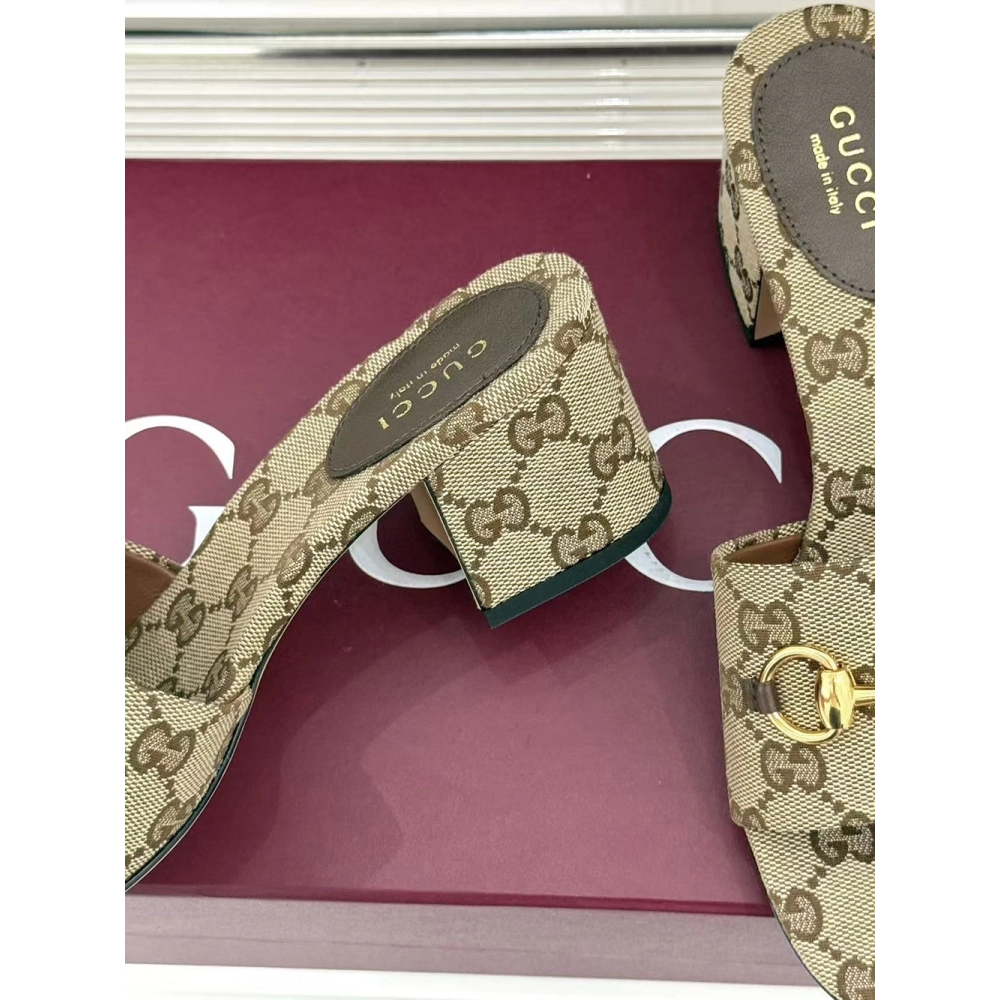 Gucci Siaga GG Monogram Canvas Block-Heel Sandals Heel:5.5cm,Gucci Slides