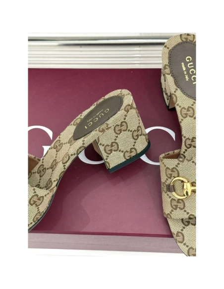 Gucci Siaga GG Monogram Canvas Block-Heel Sandals Heel:5.5cm,Gucci Slides