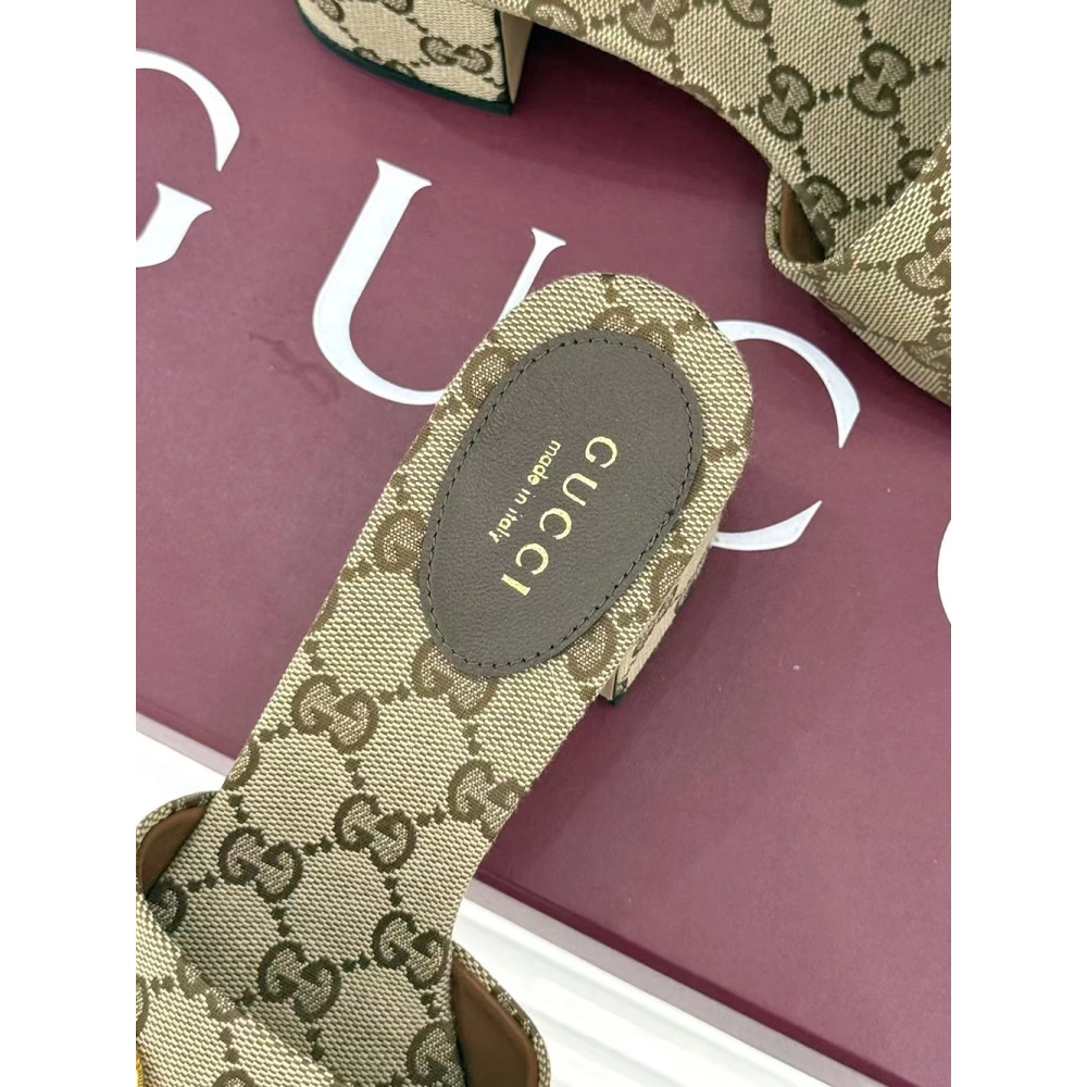 Gucci Siaga GG Monogram Canvas Block-Heel Sandals Heel:5.5cm,Gucci Slides