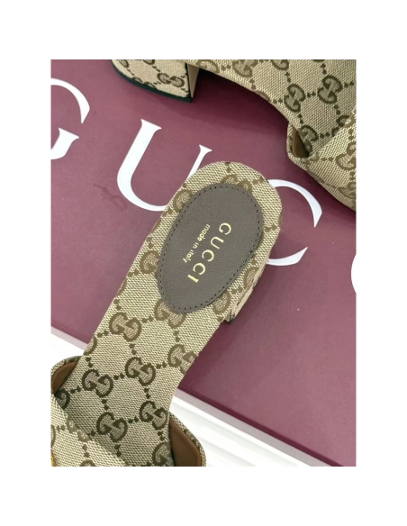 Gucci Siaga GG Monogram Canvas Block-Heel Sandals Heel:5.5cm,Gucci Slides