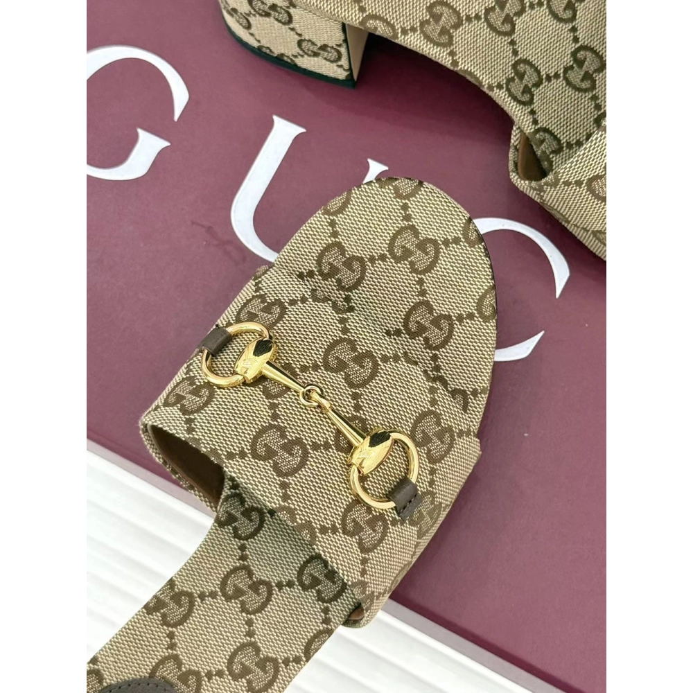 Gucci Siaga GG Monogram Canvas Block-Heel Sandals Heel:5.5cm,Gucci Slides