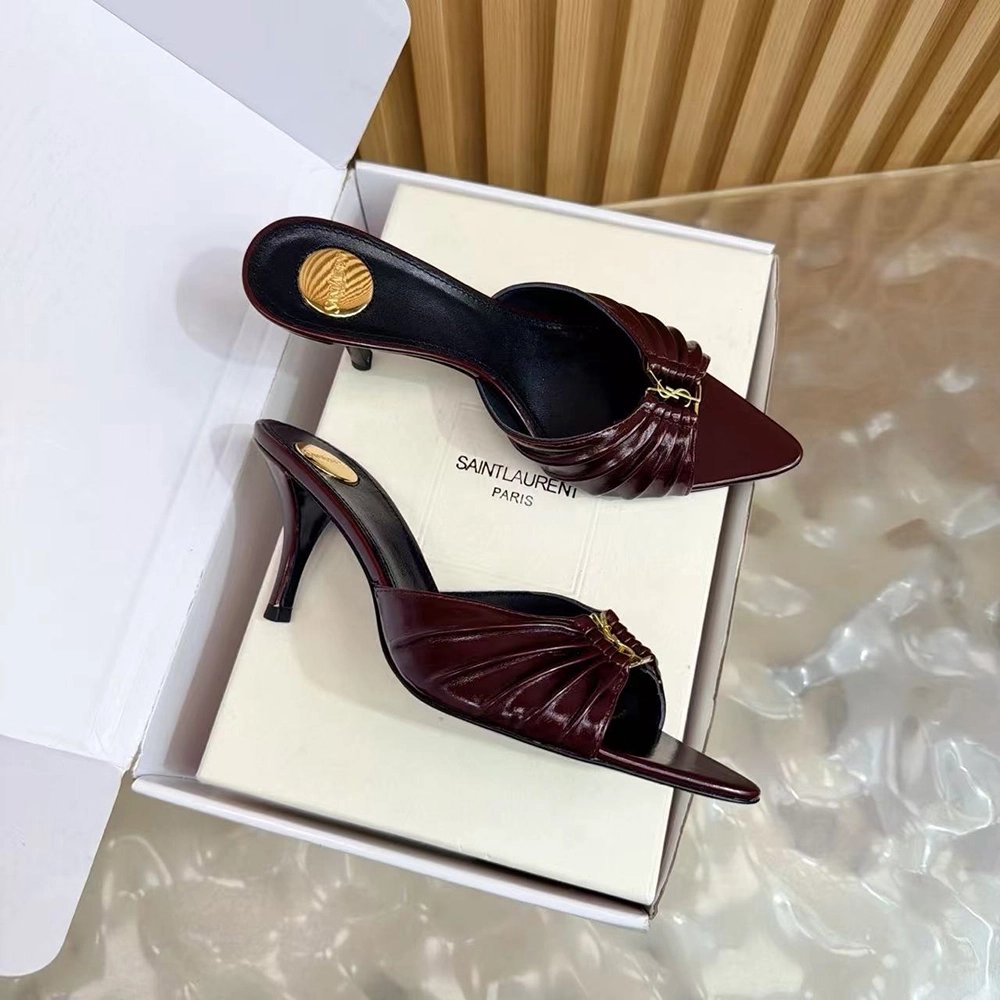 Saint Laurent Babylone YSL Ruched Leather Mule Sandals,Saint Laurent Sneakers