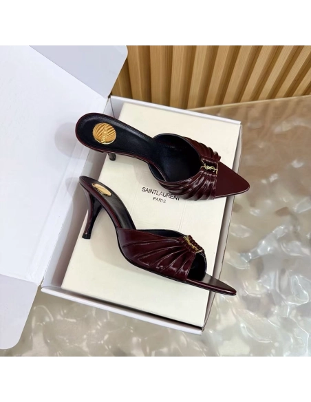 Saint Laurent Babylone YSL Ruched Leather Mule Sandals,Saint Laurent Sneakers