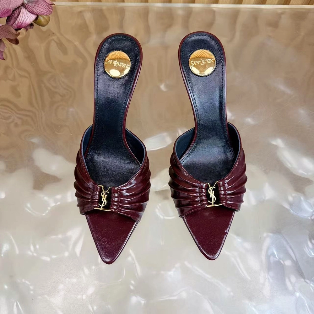 Saint Laurent Babylone YSL Ruched Leather Mule Sandals,Saint Laurent Sneakers