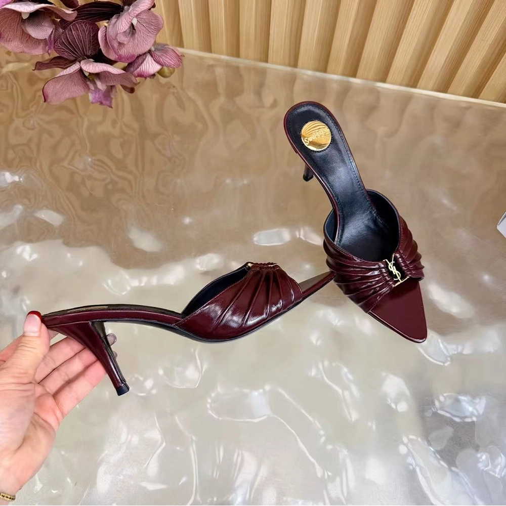 Saint Laurent Babylone YSL Ruched Leather Mule Sandals,Saint Laurent Sneakers