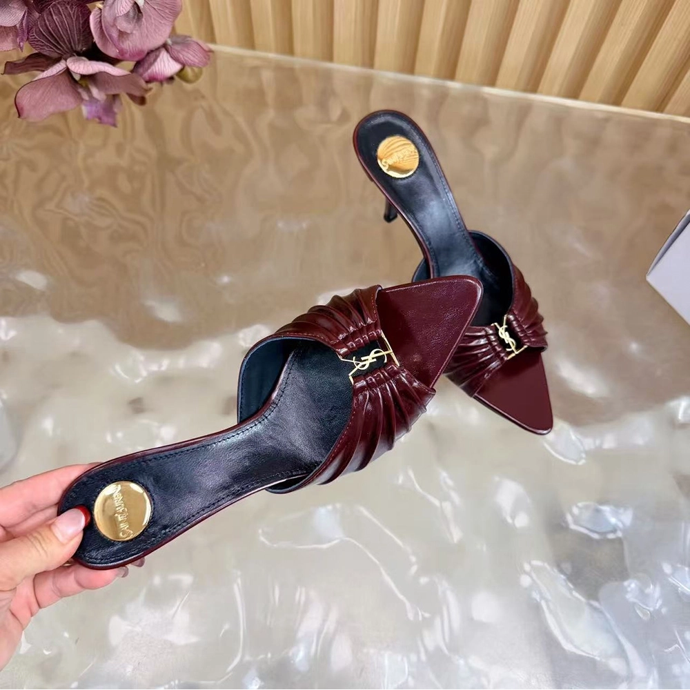 Saint Laurent Babylone YSL Ruched Leather Mule Sandals,Saint Laurent Sneakers