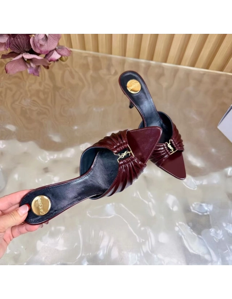 Saint Laurent Babylone YSL Ruched Leather Mule Sandals,Saint Laurent Sneakers