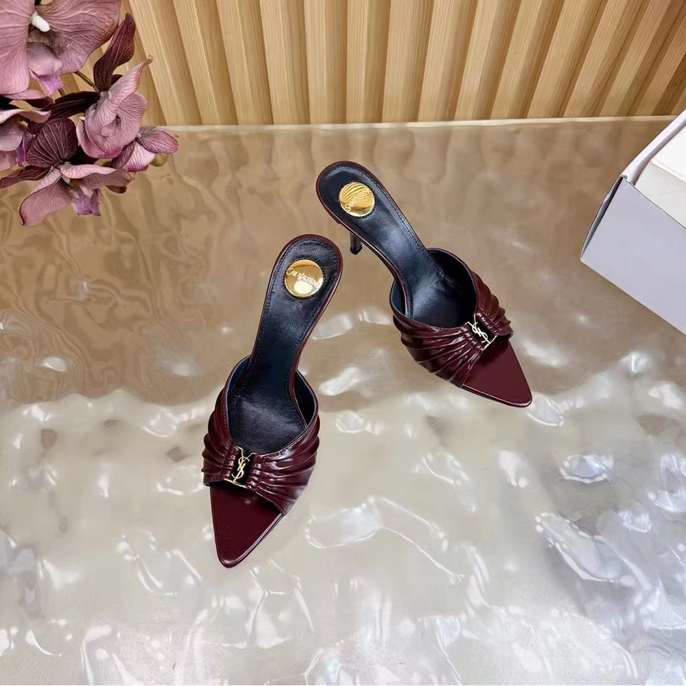 Saint Laurent Babylone YSL Ruched Leather Mule Sandals,Saint Laurent Sneakers