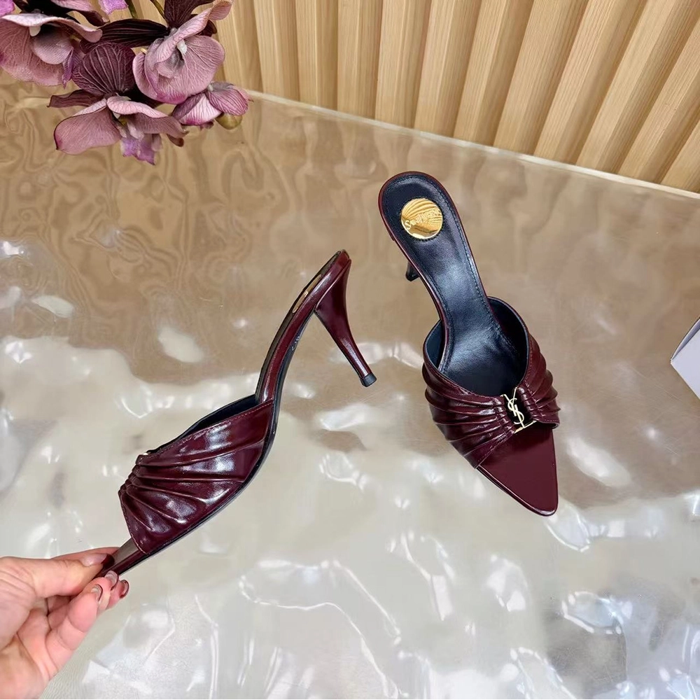 Saint Laurent Babylone YSL Ruched Leather Mule Sandals,Saint Laurent Sneakers