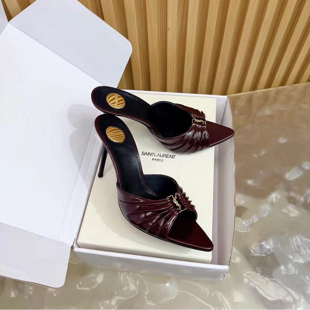 Saint Laurent Babylone YSL Ruched Leather Mule Sandals,Saint Laurent Sneakers