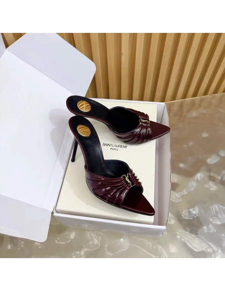 Saint Laurent Babylone YSL Ruched Leather Mule Sandals,Saint Laurent Sneakers