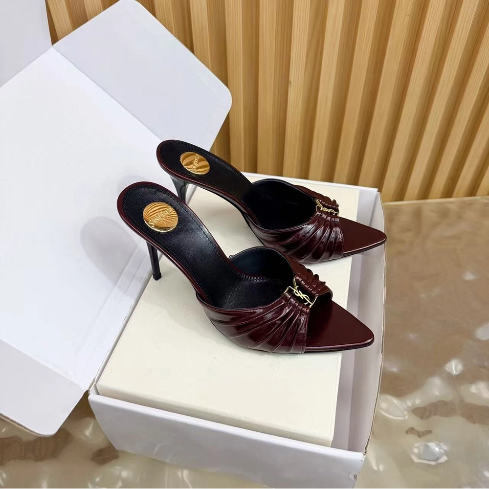 Saint Laurent Babylone YSL Ruched Leather Mule Sandals,Saint Laurent Sneakers