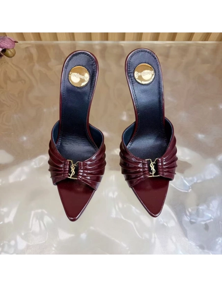 Saint Laurent Babylone YSL Ruched Leather Mule Sandals,Saint Laurent Sneakers