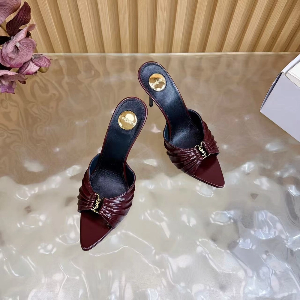 Saint Laurent Babylone YSL Ruched Leather Mule Sandals,Saint Laurent Sneakers