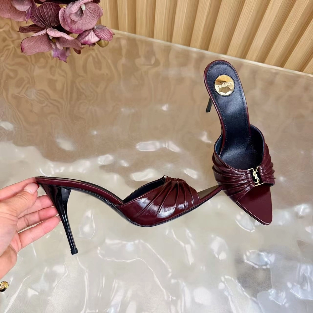 Saint Laurent Babylone YSL Ruched Leather Mule Sandals,Saint Laurent Sneakers