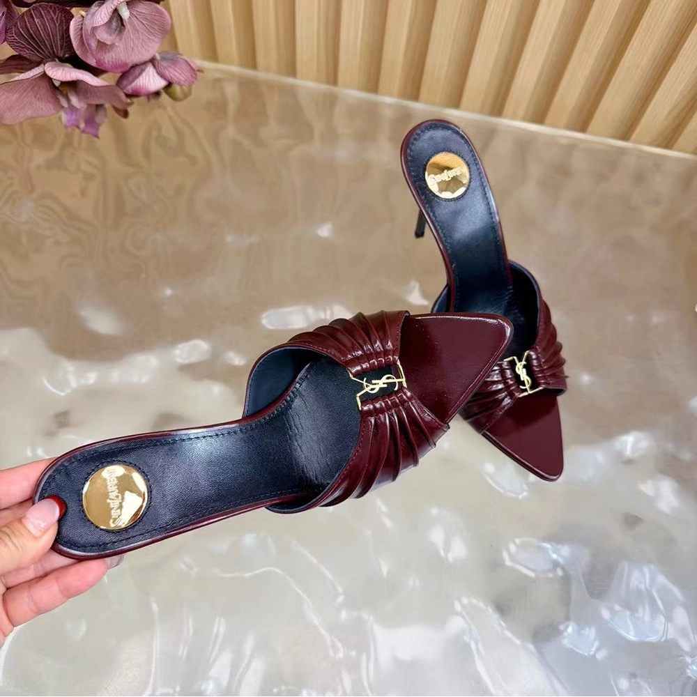 Saint Laurent Babylone YSL Ruched Leather Mule Sandals,Saint Laurent Sneakers